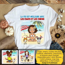 Charger l'image dans la galerie, Jusqu'à 9 animaux, t shirt personnalisé chat et chien, la vie est meilleure avec les chats et les chiens