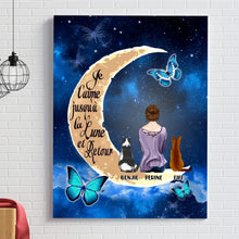 Charger l'image dans la galerie, Tableau personnalisé, Jusqu'à 4 chats, Toile personnalisée, Cadeau pour amoureux des chats, Je t'aime jusqu'à la lune et retour