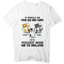 Charger l'image dans la galerie, Jusqu'à 9 chats, tee shirt personnalisé chat, je travaille dur pour que mon chat puisse avoir une meilleure vie