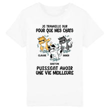 Charger l'image dans la galerie, Jusqu'à 9 chats, tee shirt personnalisé chat, je travaille dur pour que mon chat puisse avoir une meilleure vie