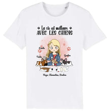 Charger l'image dans la galerie, Jusqu'à 5 chiens, t shirt personnalisé chien, tee shirt maman chien, juste une fille qui aime les chiens