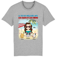 Charger l'image dans la galerie, Jusqu'à 9 animaux, t shirt personnalisé chat et chien, la vie est meilleure avec les chats et les chiens