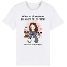 Charger l'image dans la galerie, Jusqu'à 9 animaux, tee shirt personnalisé chat et chien, maman chat et chien, juste une fille qui aime les chats et les chiens