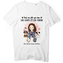 Charger l'image dans la galerie, Jusqu'à 9 animaux, tee shirt personnalisé chat et chien, maman chat et chien, juste une fille qui aime les chats et les chiens