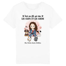 Charger l'image dans la galerie, Jusqu'à 9 animaux, tee shirt personnalisé chat et chien, maman chat et chien, juste une fille qui aime les chats et les chiens