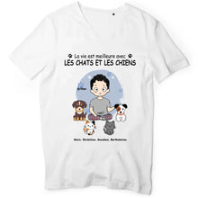 Charger l'image dans la galerie, Jusqu'à 9 animaux, tee shirt personnalisé chat et chien, t shirt homme papa chat chien