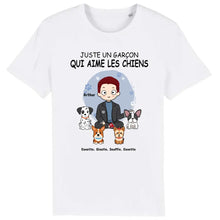 Charger l'image dans la galerie, Jusqu'à 9 chiens, t shirt personnalisé chien, tee shirt homme papa chien, juste un garçon qui aime les chiens