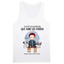 Charger l'image dans la galerie, Jusqu'à 9 chiens, t shirt personnalisé chien, tee shirt homme papa chien, juste un garçon qui aime les chiens