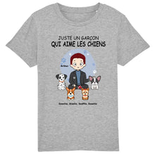 Charger l'image dans la galerie, Jusqu'à 9 chiens, t shirt personnalisé chien, tee shirt homme papa chien, juste un garçon qui aime les chiens