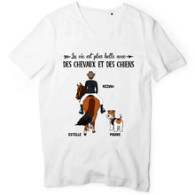 Charger l'image dans la galerie, Jusqu'à 2 chiens, t shirt personnalisé cheval et chien, tee shirt cheval femme, La vie est plus belle avec des chevaux et des chiens