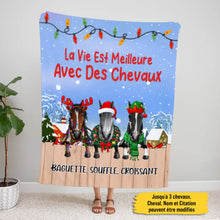 Charger l'image dans la galerie, Couverture personnalisé, Plaid en polaire Noël Cadeau pour les amoureux des chevaux, Jusqu'à 3 chevaux