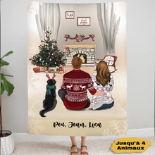 Charger l'image dans la galerie, Couverture personnalisée, Plaid en polaire Noël pour couple avec Chiens et chats, Maman, papa chien, chat