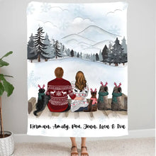 Charger l'image dans la galerie, Couverture personnalisée, Plaid en polaire Noël pour couple avec Chiens et chats, Maman, papa chien, chat