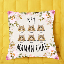 Charger l'image dans la galerie, Jusqu'à 6 chats, Oreiller personnalisé, Maman chat N° 1, pour les amoureux des chats