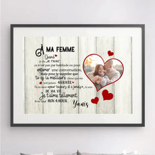 Charger l'image dans la galerie, Passe-partout Photo Personnalisée, Cadeau poster encadré pour couple, À ma femme (Photo dans cœur)