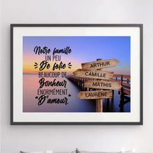 Charger l'image dans la galerie, Jusqu'à 10 noms, Passe-partout personnalisée, Poster encadré cadeau, Notre famille un peu de folie beaucoup de bonheur