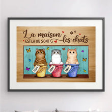 Charger l'image dans la galerie, Jusqu'à 6 chats, Passe-partout Personnalisée, Cadeau poster encadré, La maison est là où sont les chats