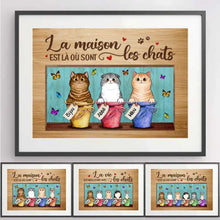 Charger l'image dans la galerie, Jusqu'à 6 chats, Passe-partout Personnalisée, Cadeau poster encadré, La maison est là où sont les chats