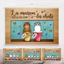 Charger l'image dans la galerie, Jusqu'à 6 chats, Toile à suspendre Personnalisée, toile pour amoureux chat, La maison est là où sont les chats