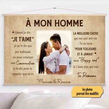 Charger l'image dans la galerie, Toile à suspendre Photo Personnalisée, Toile Cadeau pour couple, A mon homme/A ma femme, quand je dis je t'aime