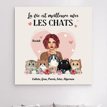 Charger l'image dans la galerie, Impressions sur métal personnalisée, cadeau pour Maman Chat, fête des mères, Jusqu'à 5 chats, La vie meilleure