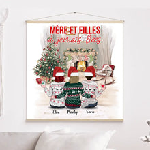 Charger l'image dans la galerie, Jusqu'à 4 filles, Toile à suspendre personnalisée, Toile cadeau pour maman, joyeux Noel, mère et filles