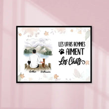 Charger l'image dans la galerie, Jusqu'à 3 Chats, Poster encadré en bois personnalisée, cadeau pour Papa Chat, Homme aiment Les Chat