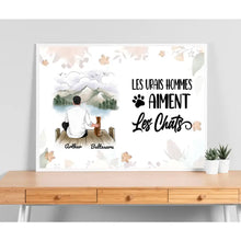 Charger l'image dans la galerie, Jusqu'à 3 Chats, Poster encadré en bois personnalisée, cadeau pour Papa Chat, Homme aiment Les Chat