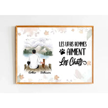 Charger l'image dans la galerie, Jusqu'à 3 Chats, Poster encadré en bois personnalisée, cadeau pour Papa Chat, Homme aiment Les Chat