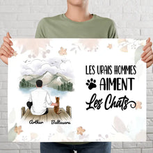 Charger l'image dans la galerie, Jusqu'à 3 Chats, Poster encadré en bois personnalisée, cadeau pour Papa Chat, Homme aiment Les Chat