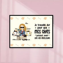 Charger l'image dans la galerie, Jusqu'à 4 Chats, Poster encadré en bois personnalisée, cadeau pour Maman Chat, Je Travaille dur pour Que Mes Chats