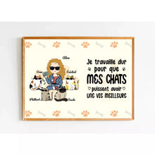 Charger l'image dans la galerie, Jusqu'à 4 Chats, Poster encadré en bois personnalisée, cadeau pour Maman Chat, Je Travaille dur pour Que Mes Chats