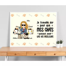 Charger l'image dans la galerie, Jusqu'à 4 Chats, Poster encadré en bois personnalisée, cadeau pour Maman Chat, Je Travaille dur pour Que Mes Chats