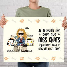 Charger l'image dans la galerie, Jusqu'à 4 Chats, Poster encadré en bois personnalisée, cadeau pour Maman Chat, Je Travaille dur pour Que Mes Chats