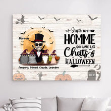 Charger l'image dans la galerie, Impressions sur métal personnalisée, Halloween cadeau pour Papa Chat, jusqu'à 5 chats, Homme Aime Chats et Halloween