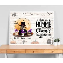 Charger l'image dans la galerie, Poster encadré en bois personnalisée, Halloween cadeau pour Papa Chien, jusqu'à 6 chiens, Homme Aime Chiens et Halloween