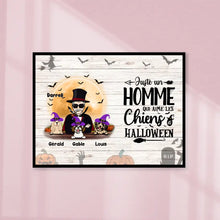 Charger l'image dans la galerie, Poster encadré en bois personnalisée, Halloween cadeau pour Papa Chien, jusqu'à 6 chiens, Homme Aime Chiens et Halloween