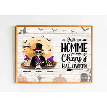 Charger l'image dans la galerie, Poster encadré en bois personnalisée, Halloween cadeau pour Papa Chien, jusqu'à 6 chiens, Homme Aime Chiens et Halloween