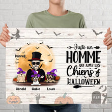 Charger l'image dans la galerie, Poster encadré en bois personnalisée, Halloween cadeau pour Papa Chien, jusqu'à 6 chiens, Homme Aime Chiens et Halloween