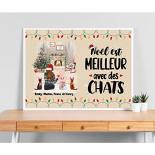 Charger l'image dans la galerie, Poster encadré en bois personnalisée, Noël cadeau pour Maman Chat, jusqu'à 5 chats, Noël est Meilleur Avec Des Chats