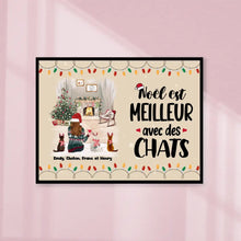 Charger l'image dans la galerie, Poster encadré en bois personnalisée, Noël cadeau pour Maman Chat, jusqu'à 5 chats, Noël est Meilleur Avec Des Chats