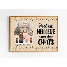 Charger l'image dans la galerie, Poster encadré en bois personnalisée, Noël cadeau pour Maman Chat, jusqu'à 5 chats, Noël est Meilleur Avec Des Chats