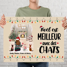 Charger l'image dans la galerie, Poster encadré en bois personnalisée, Noël cadeau pour Maman Chat, jusqu'à 5 chats, Noël est Meilleur Avec Des Chats