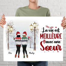 Charger l'image dans la galerie, Poster encadré en bois personnalisée, Noël cadeau pour Sœurs, amies, Jusqu'à 6 filles, La vie est Meilleur Avec