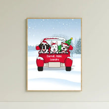 Charger l'image dans la galerie, Poster encadré en bois personnalisée, cadeau pour Maman et Papa Chien, jusqu'à 3 chiens, Voiture rouge, joyeux noël
