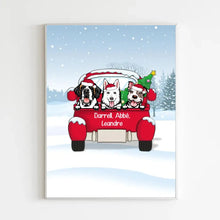 Charger l'image dans la galerie, Poster encadré en bois personnalisée, cadeau pour Maman et Papa Chien, jusqu'à 3 chiens, Voiture rouge, joyeux noël