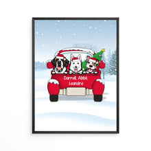 Charger l'image dans la galerie, Poster encadré en bois personnalisée, cadeau pour Maman et Papa Chien, jusqu'à 3 chiens, Voiture rouge, joyeux noël