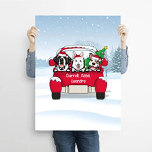 Charger l'image dans la galerie, Poster encadré en bois personnalisée, cadeau pour Maman et Papa Chien, jusqu'à 3 chiens, Voiture rouge, joyeux noël