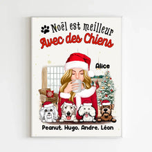 Charger l'image dans la galerie, Poster encadré en bois personnalisée, noël cadeau pour maman chien, noël est meilleur avec des chiens