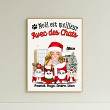 Charger l'image dans la galerie, Poster encadré en bois personnalisée, noël cadeau pour maman chat, noël est meilleur avec des chats